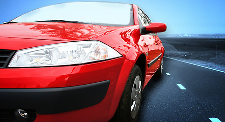 Image showing Red Sport Car on a HighWay