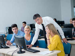 Image showing students with teacher  in computer lab classrom