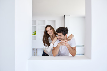 Image showing relaxed young couple at home staircase