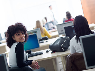 Image showing students with teacher  in computer lab classrom