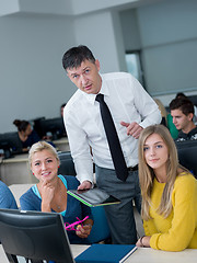 Image showing students with teacher  in computer lab classrom