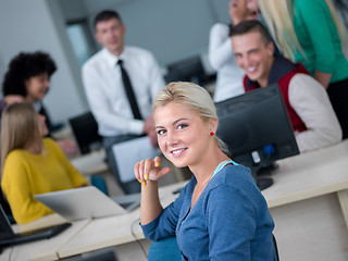 Image showing students with teacher  in computer lab classrom