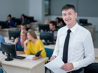 Image showing students with teacher  in computer lab classrom