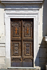 Image showing old castronno abstract in  italy   and church door  