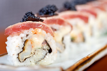 Image showing fresh sushi choice combination assortment selection 