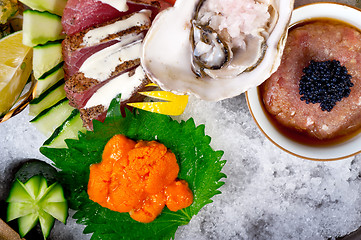 Image showing fresh sushi choice combination assortment selection 