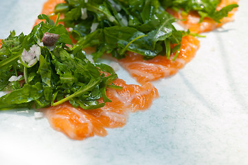 Image showing fresh salmon carpaccio