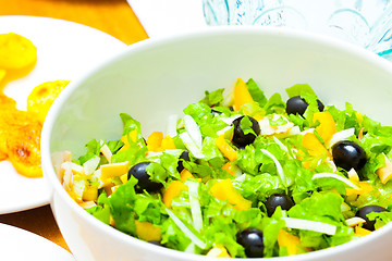 Image showing Assorted green leaf lettuce with squid