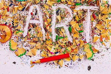 Image showing word Art over a shavings of pencils for drawing
