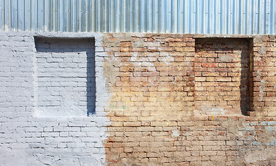 Image showing old brick wall with blind windows