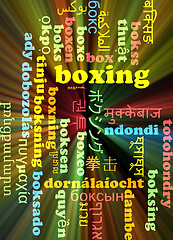 Image showing Boxing multilanguage wordcloud background concept glowing