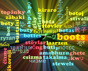 Image showing Boots multilanguage wordcloud background concept glowing