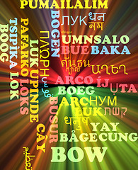 Image showing Bow multilanguage wordcloud background concept glowing