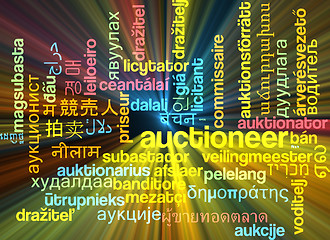 Image showing Auctioneer multilanguage wordcloud background concept glowing