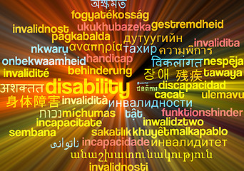 Image showing Disablity multilanguage wordcloud background concept glowing