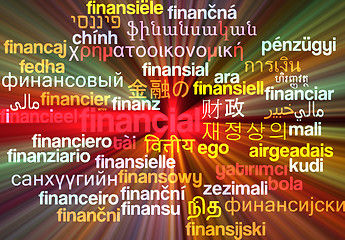 Image showing Financial multilanguage wordcloud background concept glowing