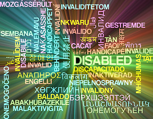 Image showing Disabled multilanguage wordcloud background concept glowing