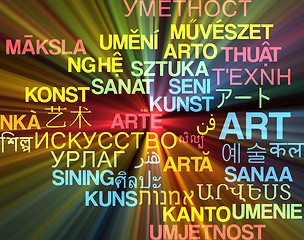 Image showing Art multilanguage wordcloud background concept glowing