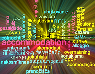 Image showing Accommodation multilanguage wordcloud background concept glowing