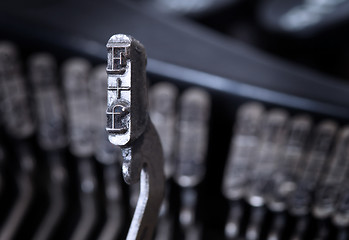 Image showing F hammer - old manual typewriter - cold blue filter