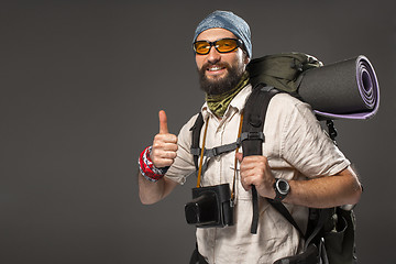 Image showing Portrait of a smiling male fully equipped tourist 