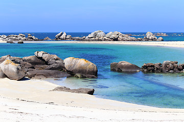 Image showing Boulders and beach at Kerlouan, Brittany, France