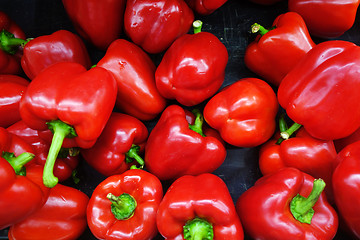Image showing Red bell peppers at a farmers market