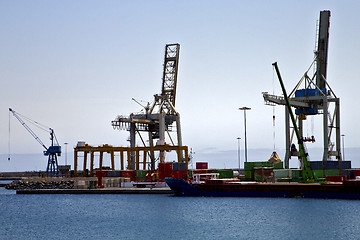 Image showing spain crane and harbor  arrecife teguise lanzarote 