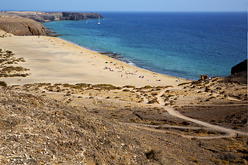 Image showing in lanzarote spain rock stone  beach    spain boat yacht