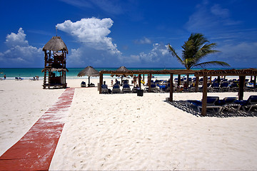 Image showing lifeguard chair cabin in mexico rock stone 