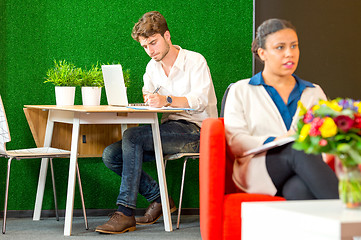 Image showing Working in a business lounge