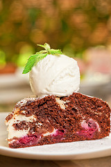 Image showing chocolate cake with jam ice cream