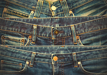 Image showing Blue jeans in stack