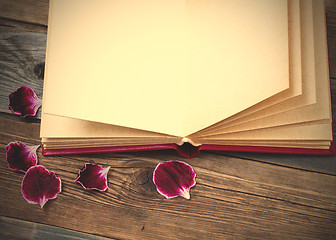 Image showing open book with geranium petals