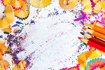 Image showing still life of colored pencil shavings