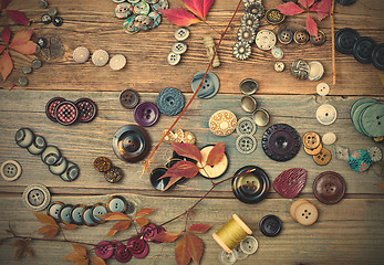 Image showing vintage buttons with dried branches