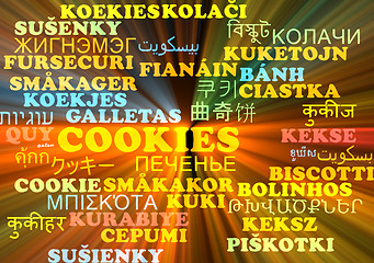 Image showing Cookies multilanguage wordcloud background concept glowing