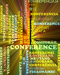 Image showing Conference multilanguage wordcloud background concept glowing