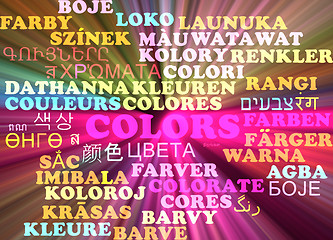 Image showing Colors multilanguage wordcloud background concept glowing