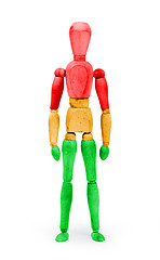 Image showing Wood figure mannequin with bodypaint - Traffic light, red, orang