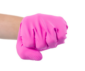 Image showing Hand in a rubber glove gesturing fist