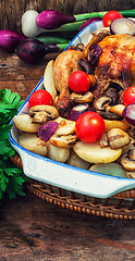 Image showing baked whole chicken in vegetables