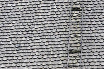 Image showing roof covered with wooden shingles and stairs