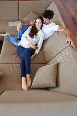 Image showing happy young romantic couple have fun arelax  relax at home