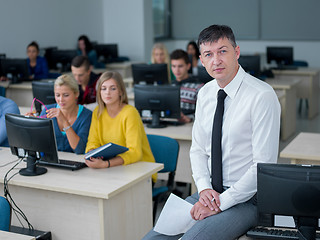 Image showing students with teacher  in computer lab classrom