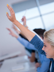 Image showing students group raise hands up