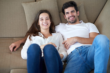 Image showing happy young romantic couple have fun arelax  relax at home