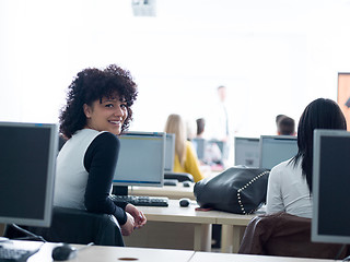 Image showing students with teacher  in computer lab classrom