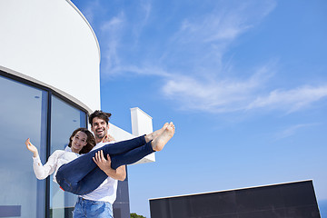 Image showing happy young romantic couple have fun arelax  relax at home