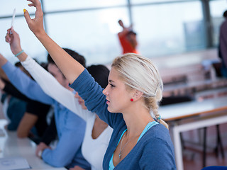 Image showing students group raise hands up